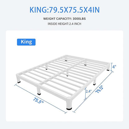MAF 4 Inch King Metal Platform Bed Frame White with Round Corner Legs, Mattress Slide Stopper, 3000 LBS Heavy Duty Steel Slats Support, Noise Free, No Box Spring Needed, Easy Assembly