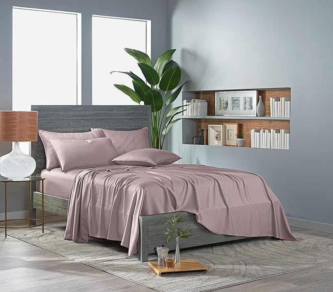 Pure Bamboo Twin XL Sheets, Genuine 100% Organic Viscose Derived from Bamboo Bed Sheet Set, Luxuriously Soft & Cooling, Double Stitching, 2 Year Quality Promise (Twin XL, Dusty Pink)