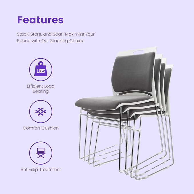 20 Stacking Chairs Stackable for Waiting Room, Office Home Guest Chair, Reception Chair, Waiting Room,Multi-Purpose Room,Break Room,Training, Cafeteria with1102LB Capacity - Gray
