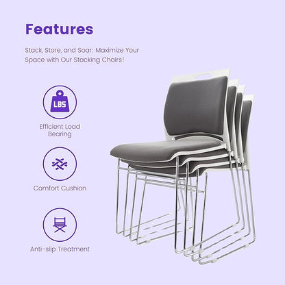 20 Stacking Chairs Stackable for Waiting Room, Office Home Guest Chair, Reception Chair, Waiting Room,Multi-Purpose Room,Break Room,Training, Cafeteria with1102LB Capacity - Gray