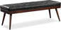 Poly & BARK 55" Tufted Leather Bed Bench for Bedroom End of Bed - Living Room Entry Way Bench - Pure Italian Leather Upholstery with a Solid Wood Frame - Ottoman Bench with Wooden Legs - Onyx Black