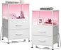 WLIVE White Night Stand Set of 2 with Charger Station, LED Nightstand with 2 Fabric Drawers and Storage Shelf, Bedside Tables with 3 USB Ports and 2 Outlets, Small Dresser for Bedroom,Small Space