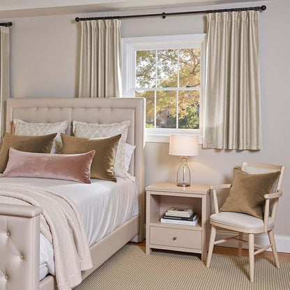 Lazzzy Velvet Blackout Curtains Thermal Insulated Room Window Drapes Super Soft Luxury Curtains for Living Room Bedroom Rod Pocket 2 Panels, Beige, 52" W x 63" L