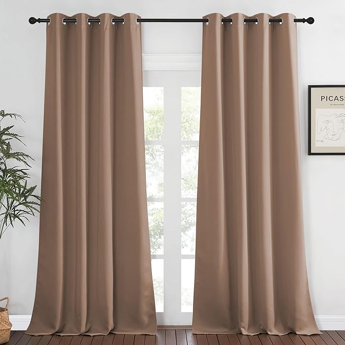 NICETOWN Light Reducing Grommet Curtain - (W52 x L108, Cappuccino, 1 Piece) Tripe Woven Textured Soft Curtain Panel for Living Room Window Treatment Drape