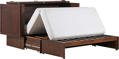 Emurphybed Paradiseo Murphy Cabinet Chest Bed with Charging Station 6 Inch, Queen (Tobacco)