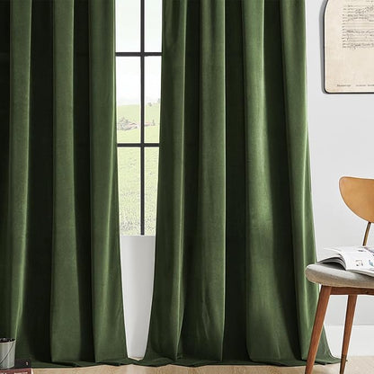 Joydeco Customized Velvet Curtains for Bedroom & Living Room, Heavy Duty Luxury Thermal Insulated Olive Green Velvet Curtains Rod Pocket 1 Panel, Custom Size
