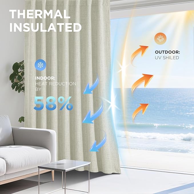 Joydeco Blackout Curtains for Bedroom - 100% Light Blocking 2 Panels Light Beige Drapes 42"W x 90"L, Thermal Insulated Room Darkening Curtains, Linen Textured for Living Room, Rod Pocket & Back Tabs