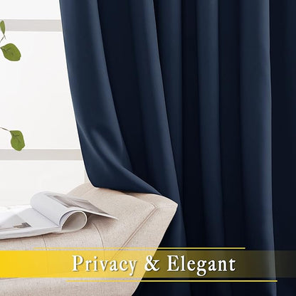 NICETOWN Blackout Navy Blue Bedroom Curtain 118 inches Long, Grommet Thermal Insulated Room Divider Drape Solid Window Treatment for Sliding Door/Living Room, W80 x L118, 1 Panel