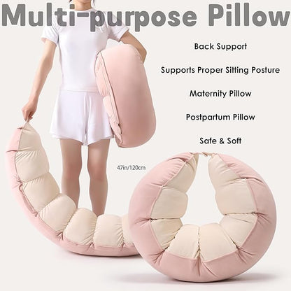 Peallow(Pat. Pend) – Long Round Body Pillow for Adults, Bolster Pillow for Sleeping, Soft and Supportive Pillow for Sleeping & Lumbar Support,Blush Pink