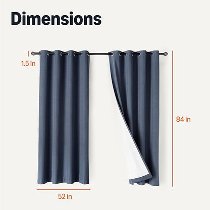 Amazon Basics 100% Blackout Curtains with Grommets, 2 Panels, 52 x 84 Inches, Navy
