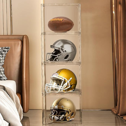 5 Pack XXX-Large Acrylic Display Case 17.7''x13''x13'' Tall Boot Storage Box Handbag Organizer for Closet Clear Boot Organizer Stackable Figure, Collectibles, Helmet Showcase with Magnetic Lid