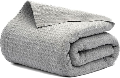 Salt Earth Organic Cotton Throw Blanket, Queen, 90"X92" Waffle Throws for Home, Bedrooms, Outdoor & Office Couch, Modern Room Decor Blankets, Lightweight, All Season Western Blanket (Scottish Grey)