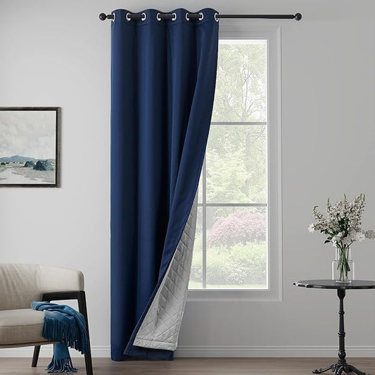 3-in-1 Layers Noise Cancelling Curtains for Bedroom Grommet Full Blackout Window Drapes Thermal Insulation Winter Curtains for Living Room (1 Panel, Navy Blue, 50" x 84")