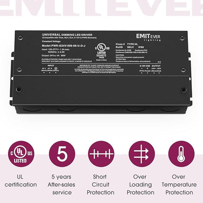 EMITEVER Dimmable Led Driver, 2 Packs 96W AC 110V-277V to DC 24V Transformer, 5-in-1 Dimming: ELV/MLV/TRIAC / 0-10V / 1-10V / 10V PWM/Potentiometer, Waterproof IP67 and UL Listed