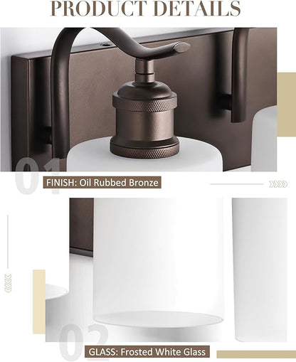 3 Light Bathroom Vanity Light, Morden Vanity Lighting Fixtures Over Mirror Oil Rubbed Bronze Bathroom Sconces Wall Lighting with Milky White Frosted Shade ZCVL01ORBW-3