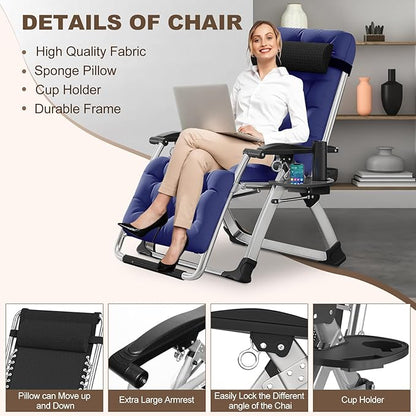 DoCred Comfy Chair, Folding Chair Recliner Chair for Bedroom and Living Room, Folding Reclining Patio Chairs Lounge Chair with Removable Cushion for Indoor Outdoor