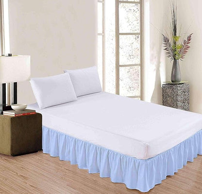 Light Blue Solid Ruffled Bed Skirt Queen-XL-18 Inch Drop Split Corner, Microfiber Bedskirt with Platform Three Sided Coverage