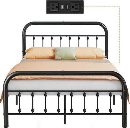 WLIVE Metal Platform Bed Frame, Full Size Bed Frame with Headboard, Bed Frames with LED Lights and Charging Station, 1500LBS Mattress Foundation, Under Bed Storage, No Box Spring Needed, Black