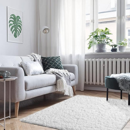 Ophanie White Rugs for Bedroom Fluffy, 4x6 Nursery Soft Fuzzy Shag Plush Shaggy Bedside Area Rug, Living Room Carpet for Girls Kids Baby Teen Dorm Home Decor Aesthetic