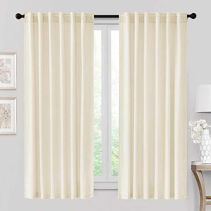RYB HOME Velvet Curtains 72 inches Length, Back Tab & Rod Pocket Soft Fabric Curtains & Drapes for Bedroom Bathroom Cafe, Cream White, W 42 x L 72, 2 Panels Set