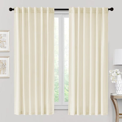 RYB HOME Velvet Curtains 72 inches Length, Back Tab & Rod Pocket Soft Fabric Curtains & Drapes for Bedroom Bathroom Cafe, Cream White, W 42 x L 72, 2 Panels Set