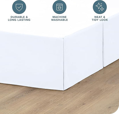Bare Home Full XL Bed Skirt - 15-Inch Tailored Drop Easy Fit - Bed Skirt for Full Extra Long Beds - Center & Corner Pleats (Full XL, White)