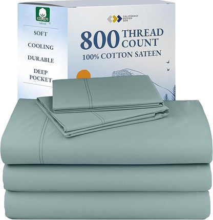 CALIFORNIA DESIGN DEN Authentic Soft Split King Sheets, 800 Sateen 100% Cotton, Cooling Than Egyptian Cotton Sheets, Split King Size Cotton Sheets Set 5 Pc Set with Deep Pockets No Pop-Off (Soft Teal)