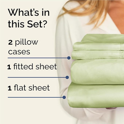 Twin XL 4 Piece Sheet Set - Cooling, Comfy & Breathable - Hotel Luxury Bedding, Includes Fitted Sheet for Women, Men, Kids & Teens - 1 Flat, 1 Fitted Sheet, 2 Pillowcases w/Deep Pockets - Light Sage