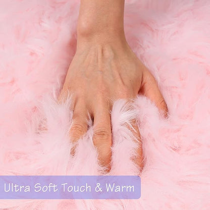 duduta Pink Faux Sheepskin Fur Rug 3x5 ft, Fluffy Shag Girls Bedroom Dorm Nursery Playroom Carpet Rug Non Slip Washable