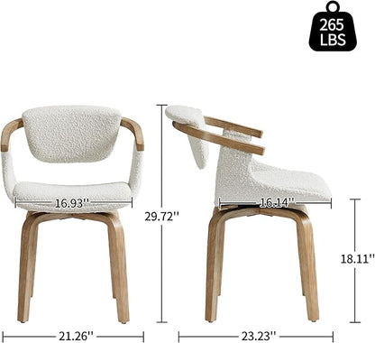 Art Leon Desk Chair No Wheels, Mid Century Modern Swivel Accent Chair, Boucle Fabric Home Office Desk Chair for Small Spaces Living Room Bedroom, White