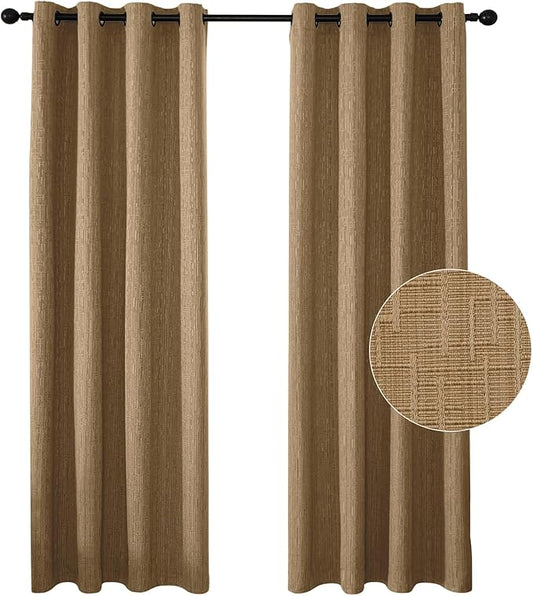 Jacquard Linen Curtains 72 inch Length 2 Panels Thick Faux Linen Blended Window Drapes Burlap Textured Curtains with Grommet for Living Room Bedroom Farmhouse (52x72 Light Coffee) Natural