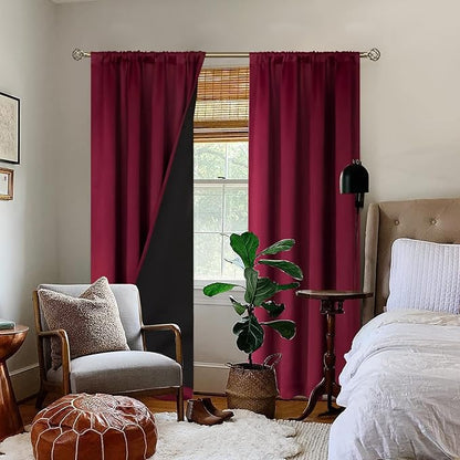 BGment Blackout Curtains for Living Room 84 Inch Length, Christmas Thermal Insulated Full Room Darkening Noise Reducing Rod Pocket Bedroom Curtains，2 Panels， Burgundy Red，52 Inch Wide