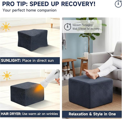 Tiita Stuffed Pouf Ottoman, Square Foot Stool Fluffy Floor Poufs Chair for Living Room Bedroom, Filled Boho Foot Rest for Couch, Blue-Grey