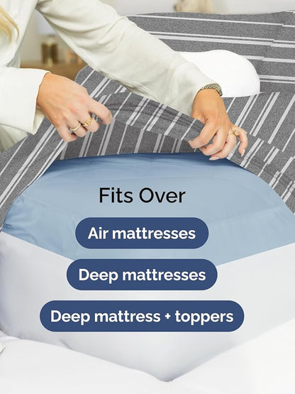 Extra Deep Twin Sheet Set - 4 Piece Breathable and Cooling Sheets - Hotel Luxury Bed Sheets Set - Easy Fit - Soft, Wrinkle Free and Comfy Sheets Set - Grey Striped Sheet Set with Extra Deep Pockets