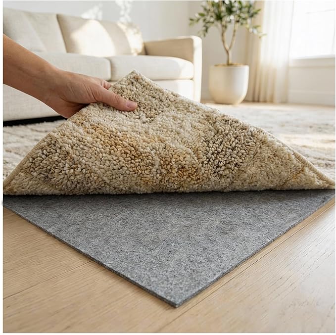 Felt Rug Pad with Gripper Dots, 2x8 Ft Non-Slip Rug Underpad with PVC Backing, 1/6" Thick Cushioned Carpet Pad Gripper for Hardwood Floors, Vinyl & Tile, Under Rug Padding Floor Protection