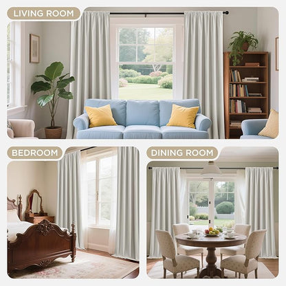 Joydeco White 100% Blackout Curtains 102 Inch 2 Panels, Luxury Thermal White Velvet Curtains for Bedroom Living Room, Soundproof Blackout Window Drapes, Rod Pocket & Back Tab (52W x 102L)
