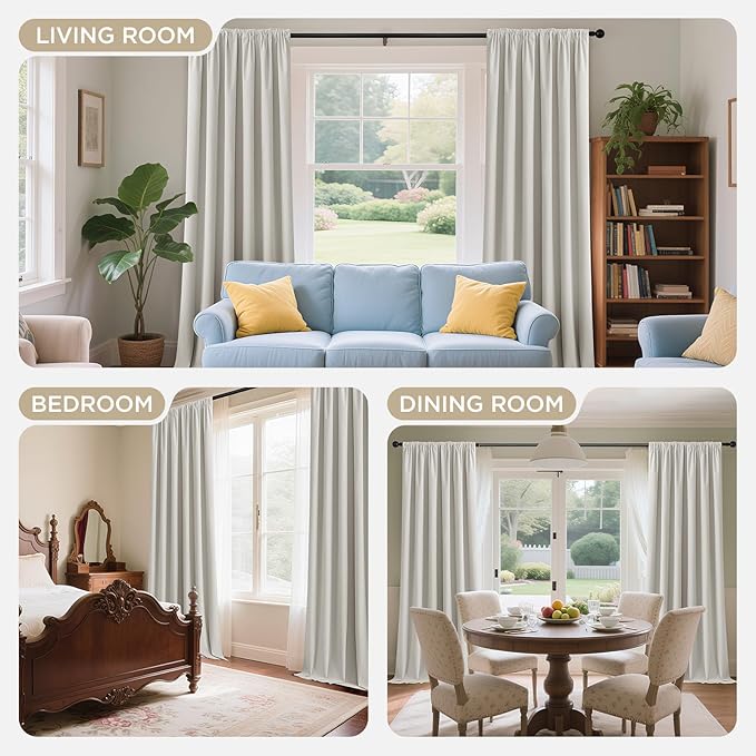 Joydeco White 100% Blackout Curtains 120 Inch 2 Panels, Luxury Thermal White Velvet Curtains for Bedroom Living Room, Soundproof Blackout Window Drapes, Grommet Top (52W x 120L)