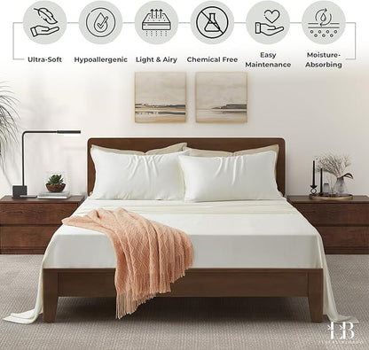 Luxury Bamboo Market | King Size Bed Sheet Set | 100% Viscose Made from Bamboo | Organically Grown | Ultra Soft | Cooling Sheets for Hot Sleepers | 17" Deep Pocket [Opulent Ivory]