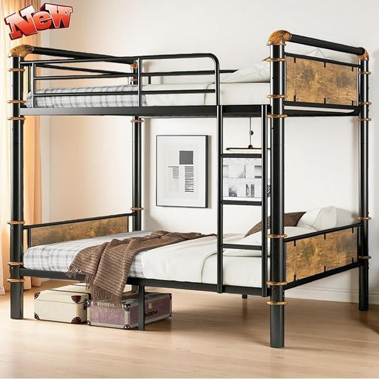 SIGONE Stronger & Safer Heavy Duty Twin XL Over Twin XL Size Bunk Bed for Adults Teens, Thickened More Stable Metal Bunkbed Frame (Greater Weight Capacity)