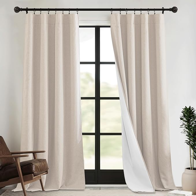 RYB HOME 4 in 1 Set Dust Filter - Soundproof - Blackout - Insulating, Energy Efficiency Linen Curtains for Kids Bedroom Living Room Divider Apartment Hotel Office Theatre, Taupe, W 52 x L 84, 2 Pcs