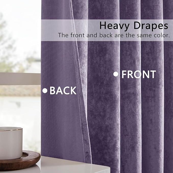 SMILETIME Lilac Purple Crushed Velvet Curtains 52x96 inch Luxurious Thermal Insulated Soundproof Drapes for Living Room Bedroom Office Soft and Durable Light-Filtering Window Treatments, 2 Panels