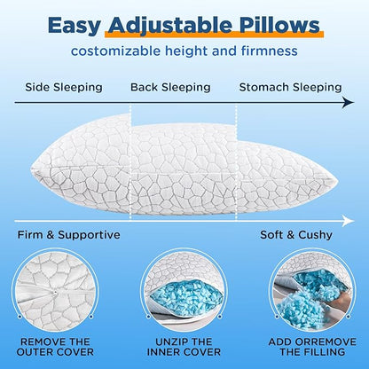 Cooling Bed Pillows for Sleeping 1 Pack Shredded Memory Foam Pillows Adjustable Cool Pillow