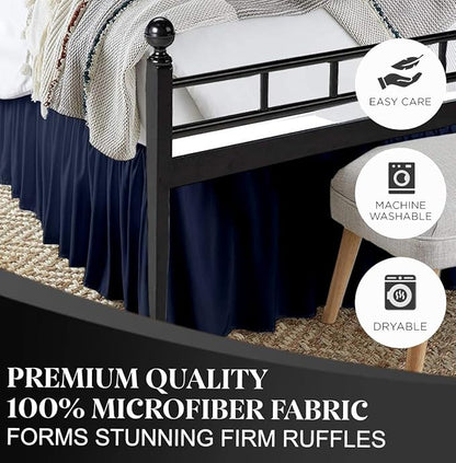 Ruffled Bed Skirt with Split Corners, Navy Blue, King 14 Inch Drop Bedskirt, Hotel Quality Brushed Microfiber Wrinkle Free Dust Ruffle Bed Skirt King Size