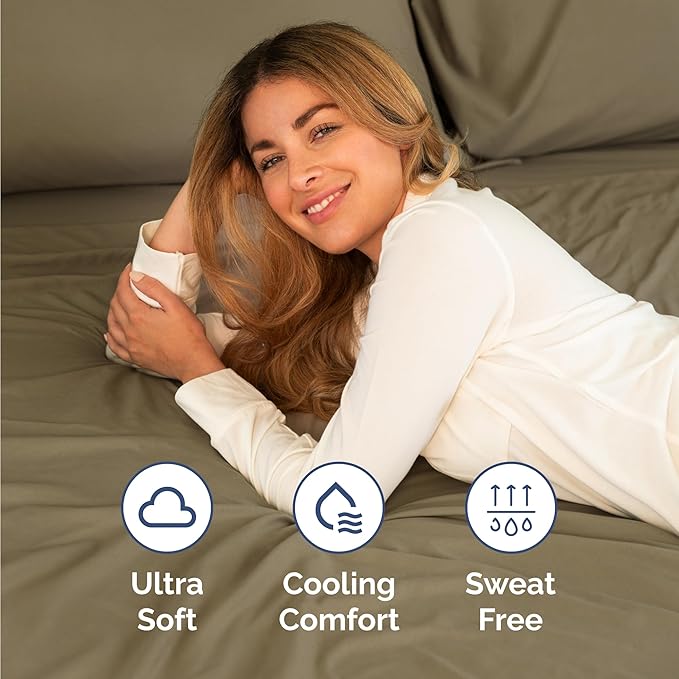 Twin 4 Piece Sheet Set - Cooling, Comfy & Breathable - Hotel Luxury Bedding, Includes Fitted Sheet for Women, Men, Kids and Teens - 1 Flat, 1 Fitted Sheet, 2 Pillowcases with Deep Pockets - Khaki