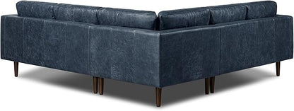 Poly & BARK Napa 98” Leather Corner Sectional Sofa – Full-Grain Italian-Tanned Aniline Leather, Feather-Down Comfort, Solid Wood Frame – Nightfall Blue
