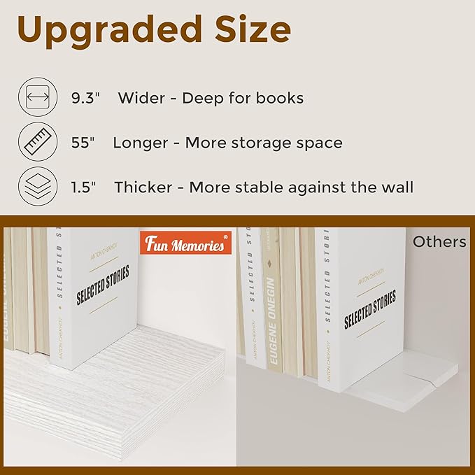 Fun Memories Floating Shelves for Wall, 24 x 9.3 Floating Shelf Wall-Mounted, Rustic Wood Bathroom Shelf Set of 2, Deep Bookshelf Storge Shelves for Living Room, Bedroom, Farmhouse, White Color