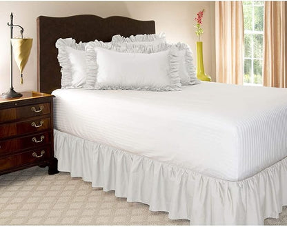 KRISHNA Ruffled Bed Skirt with Split Corners Full, 100% Microfiber Hotel Quality, 14 Inch Drop Dust Ruffle Gathered Bedskirt with Platform, 54" x 75", White