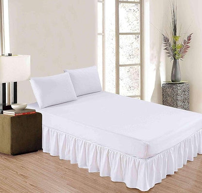 White Solid Ruffled Bed Skirt Queen-XL-10 Inch Drop Split Corner, Microfiber Bedskirt with Platform Three Sided Coverage