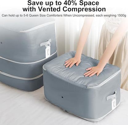 Comforter Storage Bag - 130L Large Capacity Blanket Storage Bags 3-Layer Ultra Space Saving Self Compression Organizer, Washable Compression Bags for Storage Comforter Blanket, 4-Pack, Grey