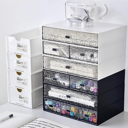 Desktop drawers, stackable plastic drawers, stationery and office supplies (Black, 3 Compartment)